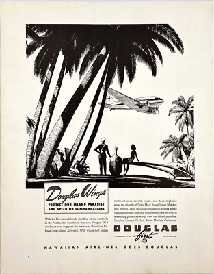 Douglas Wings Hawaiian Airlines Before Pearl Harbor Attack Oct 1941 Vtg Print Ad