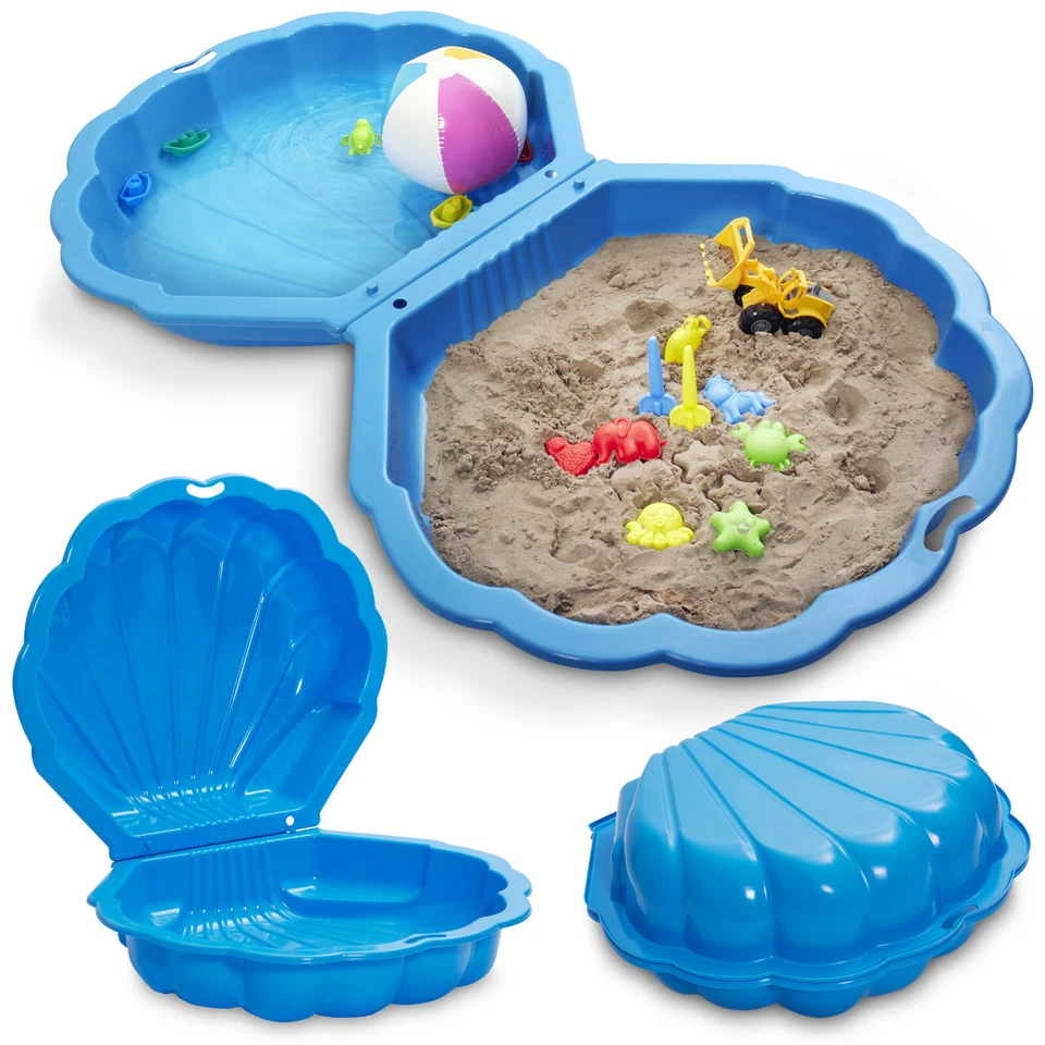 ONBEST Sandkasten mit Deckel Sandbox Bademuschel Strand Kunststoff Sand Wasser Muschel