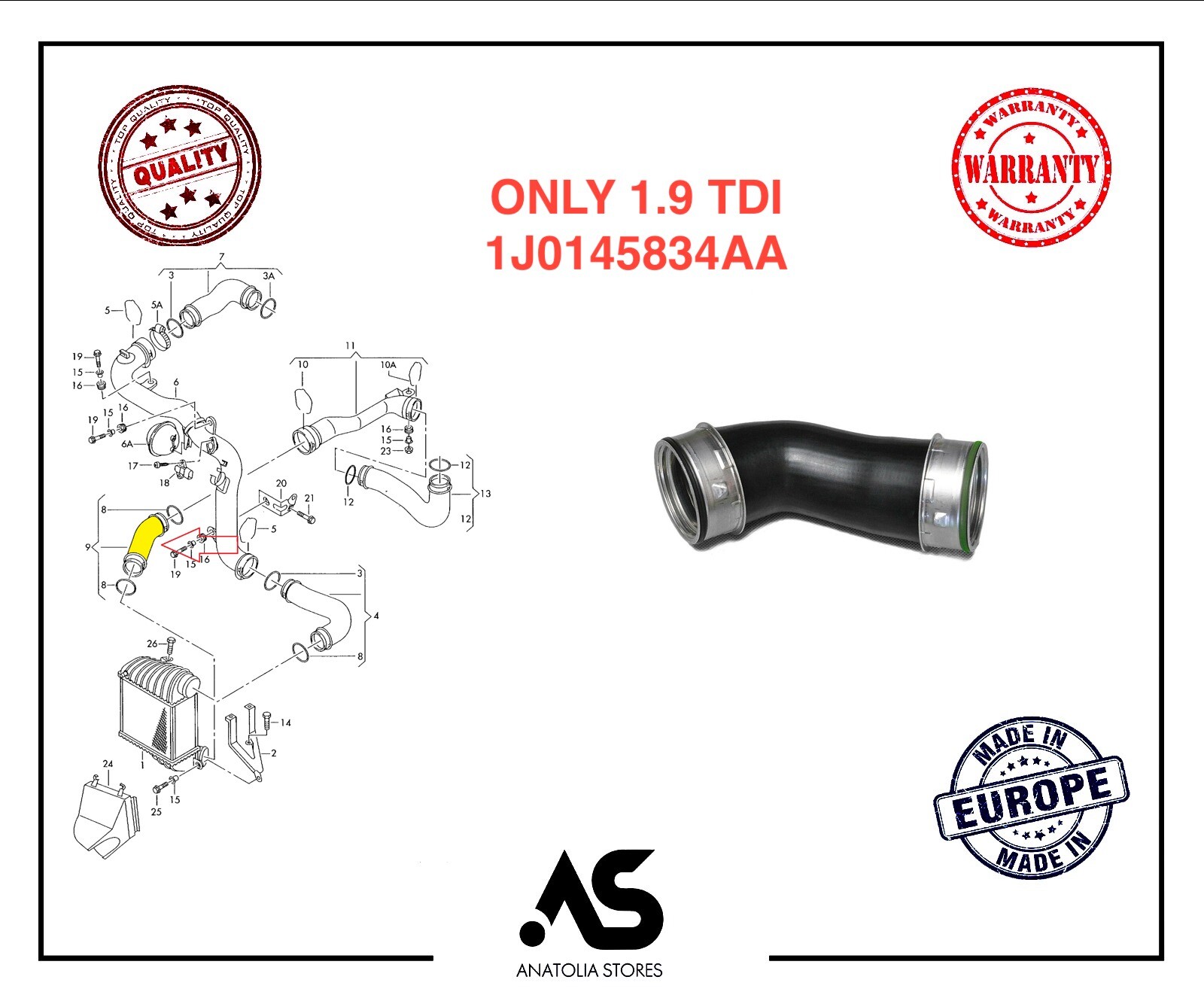 INTERCOOLER TURBO HOSE PIPE FOR VW BORA GOLF MK4 LOWER 1.9 TDI