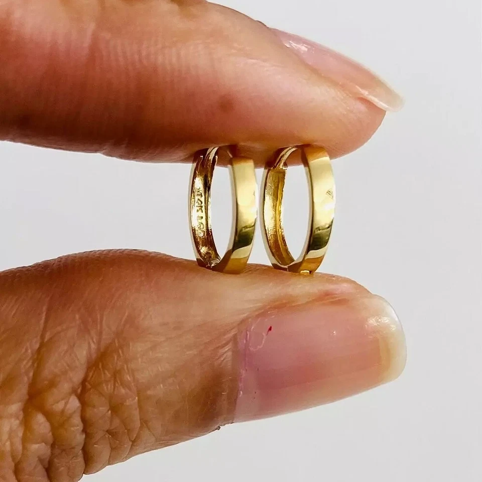 14K Solid Gold 1.7mm x 10mm Hoop Huggie Earrings, 14k Small Earrings AB-54 - Image 2 of 4