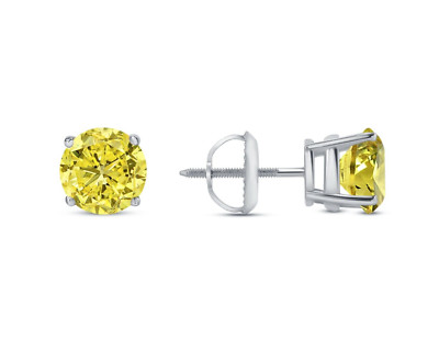 2 Kt Runde Kanarien Gefertigte Diamant Ohrringe Ohrstecker Vergoldet Silber 925 Schraube