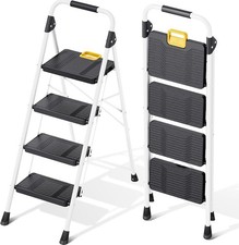 4 Step Ladder Folding Step Ladders for Home 800lb Capacity White