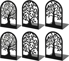 HappyHapi Book Ends, Metal Bookends for Shelves Decorative, Tree Black 