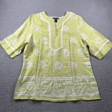 St Tropez West Top Womens 1X Popover Tunic 3/4 Sleeve Linen Coastal Resort Beach