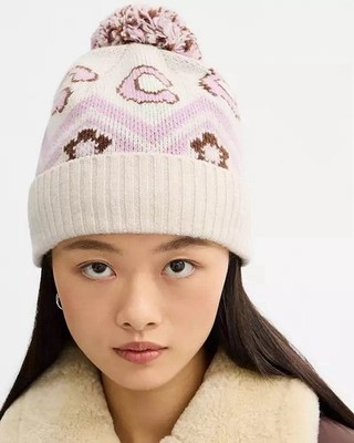 NWT COACH Fair Isle Print Knit Beanie CCW04 Chalk Multi  display picture 1
