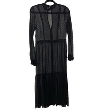 Goth Romantic Gown Sheer Maxi Dress Sz Small Club Witchy Sexy Ruffle Cuffs Mesh