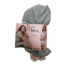 Felina Women's 3 Piece Pajama Set Crew Neck Tee Jogger Shorts, M