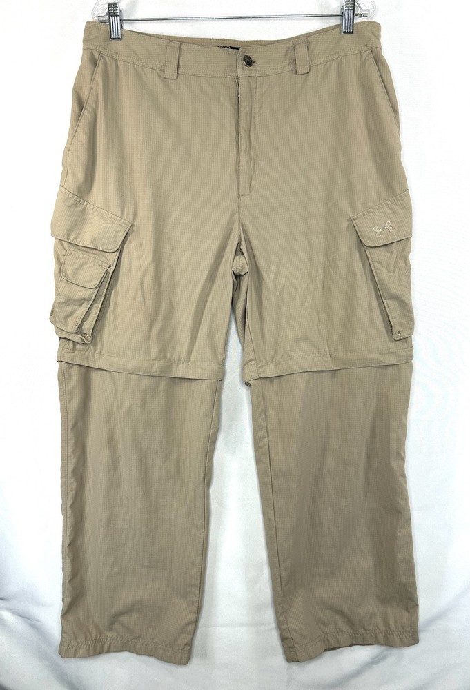 Under Armour Mens RipStop Convertible Cargo Pants 38x28.5 Hiking Gorpcore Tan