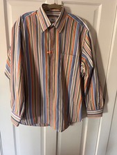EUC Brioni Bold Multicolor Stripe Button Down Shirt Italy Luxury Mens Largel