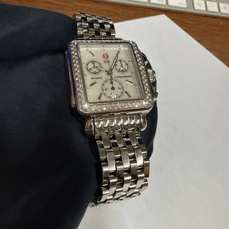 Michele Diamond Deco Chronograph with Stainless Steel Band Used - Image 2 of 4