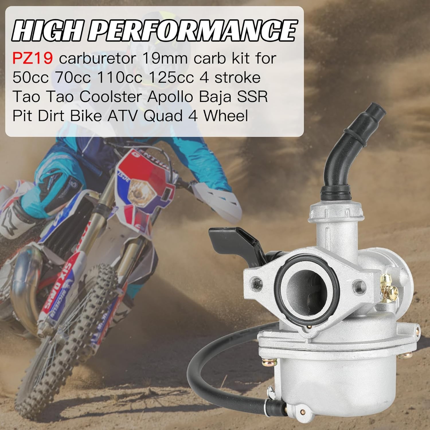 YOXUFA PZ19 19mm Carburetor 7/8 22mm Throttle Assembly for Apollo black 