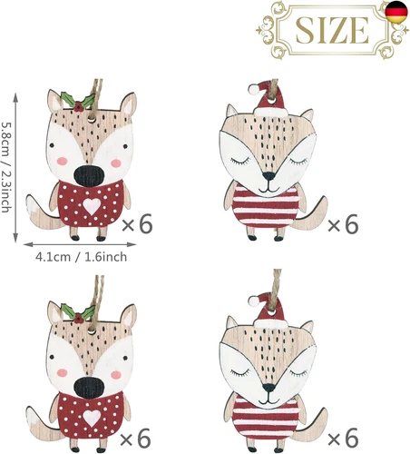 Valery Madelyn Holz Weihnachten Anhänger 24tlg 6cm Baum Weihnachtsdeko mit 2 - Bild 5 von 6