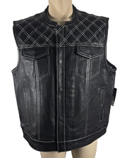 NWT - First MFG Co Black DOWNSIDE Quilted Leather Moto Conceal Carry Vest Sz 3X