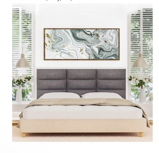 Cabecero de cama tapizado montado en la pared Tbfit pelar y pegar acolchado gris king Foto 3 de 4