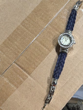 Geneva Women's Analog Wristwatch Blue Braided Band Silver Case White Dial