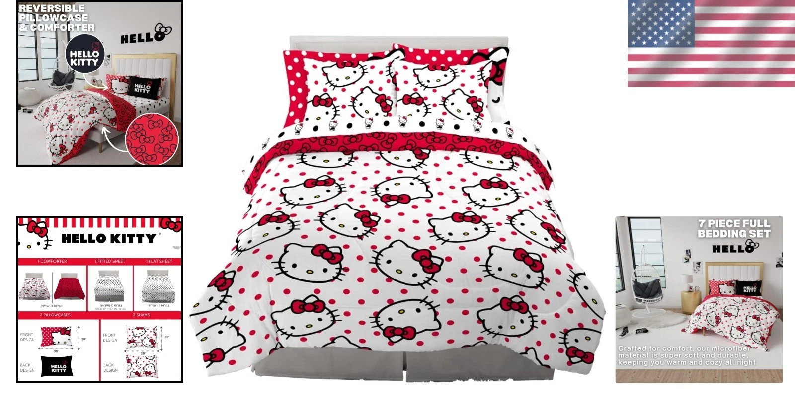 Reversible Hello Kitty Comforter Set - 7 Piece