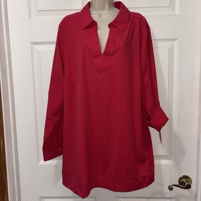 NWT Foxcroft Popover Top Sun Protection UPF 50+ Plus 22W Roll Tab Sleeve Red