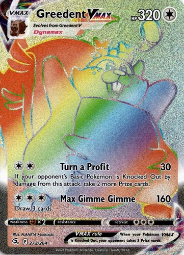 Greedent VMAX 272/264 Rainbow Rare Fusion Strike Pokemon Holo Near Mint
