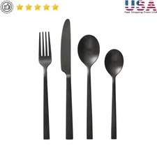 16 Pieces Stainless Steel Flatware Set Service 4 Durable Dishwasher Safe Black