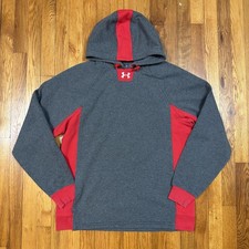 Under Armour Hoodie Mens L Loose Fit Pullover Coldgear Pockets Outdoor Gray Red