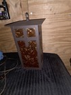 Lantern Style Metal Accent Table Lamp, Brown Panel Shade, Corded, Knob — photo 2