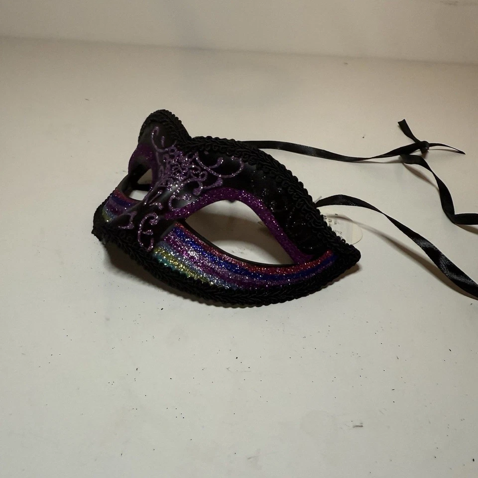 NWT Black Venetian Classic Masquerade Costume Eye Mask Prom Halloween Party - Image 3 of 4