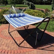 Large Quilted Hammock with Universal Steel Stand - Catalina Beach by Sunnydaze