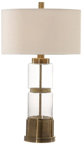 Industrial Table Lamp 31 1/4" Tall Antique Brass Glass Drum Shade Living Room - Picture 2 of 4