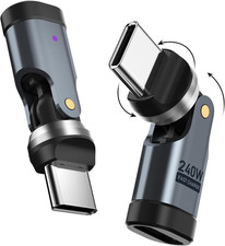 USB C 90 Degree Adapter 2-Pack , 240W PD USBC Right Angle Connector, 360   180