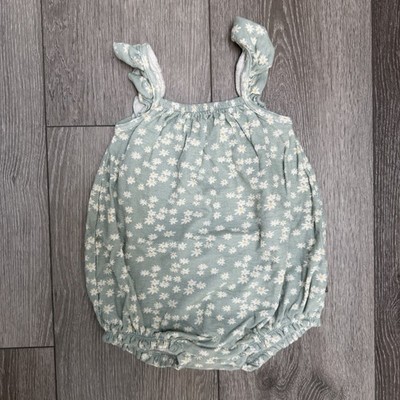 Modern Moments Gerber Sleeveless Ribbed Bubble Romper Sage Green Daisy 24mo