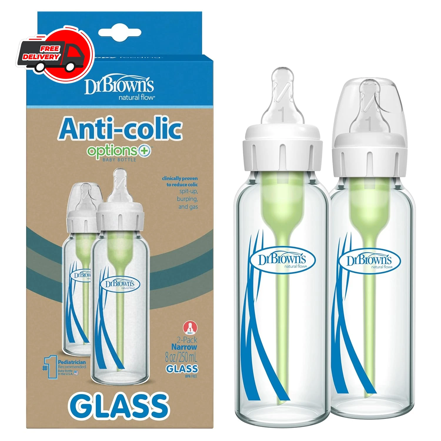 Dr. Brown's Natural Flow Anti-colic Options+ Narrow Glass Baby Bottle