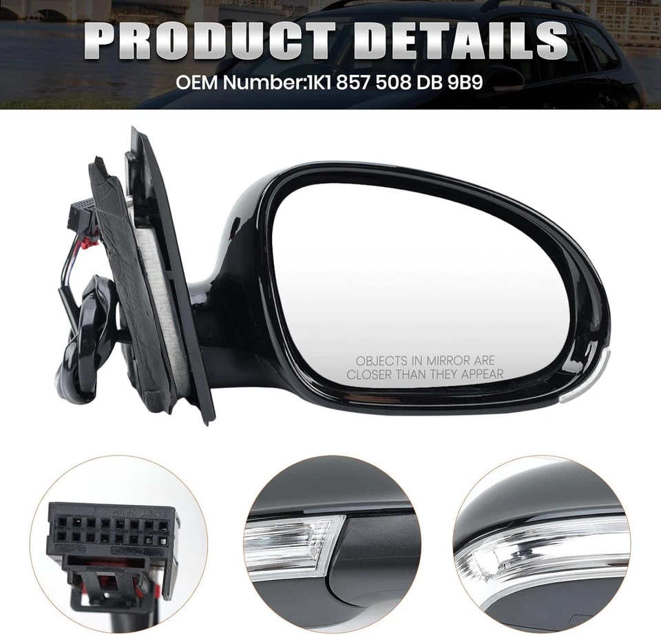 Right Passenger Side Mirror Power Heated For 2005-10 Volkswagen Jetta Sedan 7Pin Foto 3 de 4