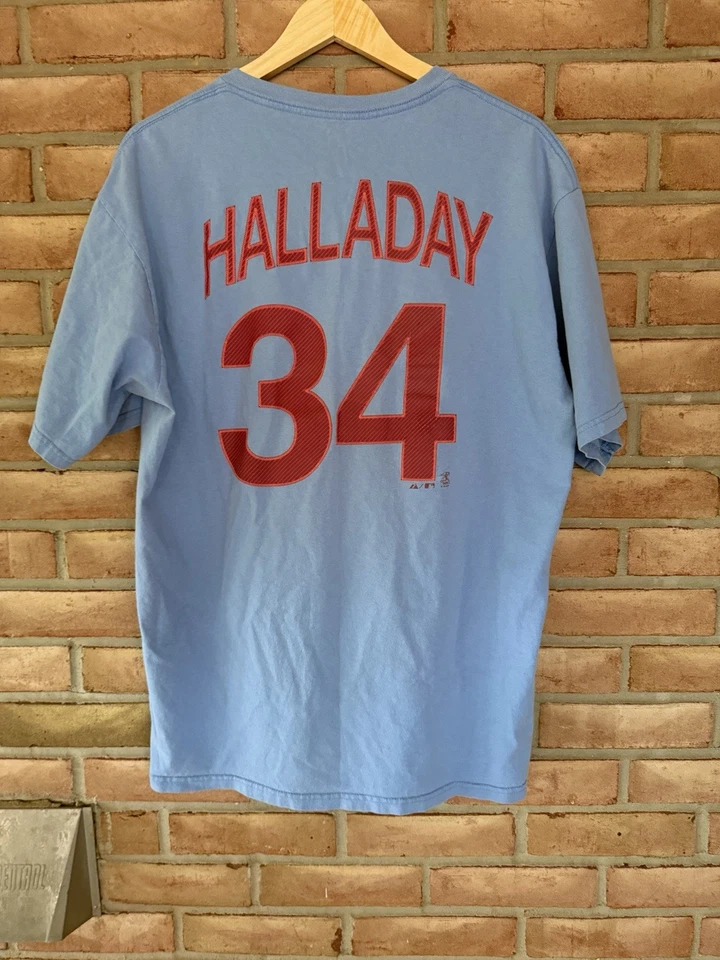 Camisa Phillies Roy Halladay Adulto Grande Azul #34 Philadelphia Béisbol MLB Camiseta Foto 3 de 4