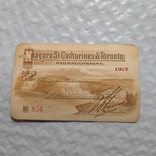 1915 Niagara St. Catharines & Toronto Railway Co Eisenbahn Jahreskarte Schiene