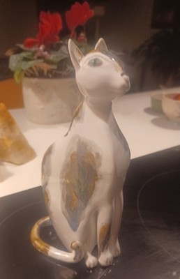 handgefertigte Katze Keramik Skulptur Stilisierte Keramik Steinzeug Handarbeit Ornament 