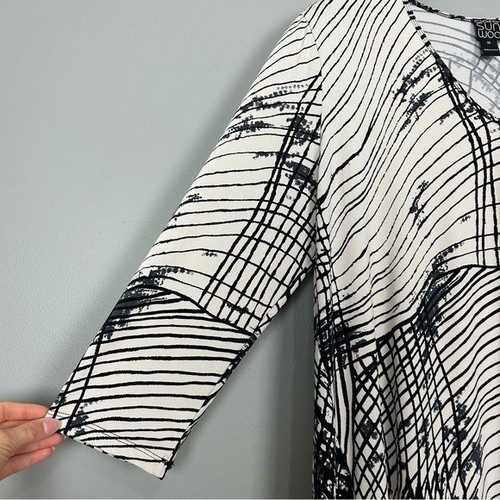 Clara Sun Woo Interlaced Lines Tunic Top Women’s Size 1X Abstract Art to Wear - Picture 7 of 10