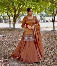 Attractive Simmer Silk Brown Top Lehenga With Dupatta For Festival Wear