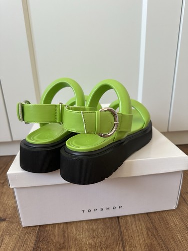 Bright Acid Green Women’s Platform Sandals Size 8 New Boxed Topshop Alternative - Picture 5 of 8