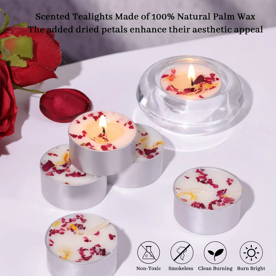 48 velas de tealight perfumadas con rosa, 6H de larga duración - 100 % a base de cera de palma S... Foto 3 de 4