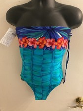 Vintage Gottex Blue Floral Bathing Suit Sz 14 New With Tags Mint 80 s