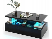 Table basse HV10675DK carrée, 110 x 60 x 40 cm, noire - A