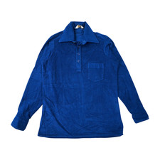 Vintage Blue Velvet Velour Polo Shirt Mens Medium 70s Disco Long Sleeve Pocket