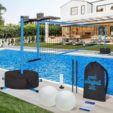 Adjustable Pool Volleyball Net Set with Weighted Base, 2 Balls & Pump