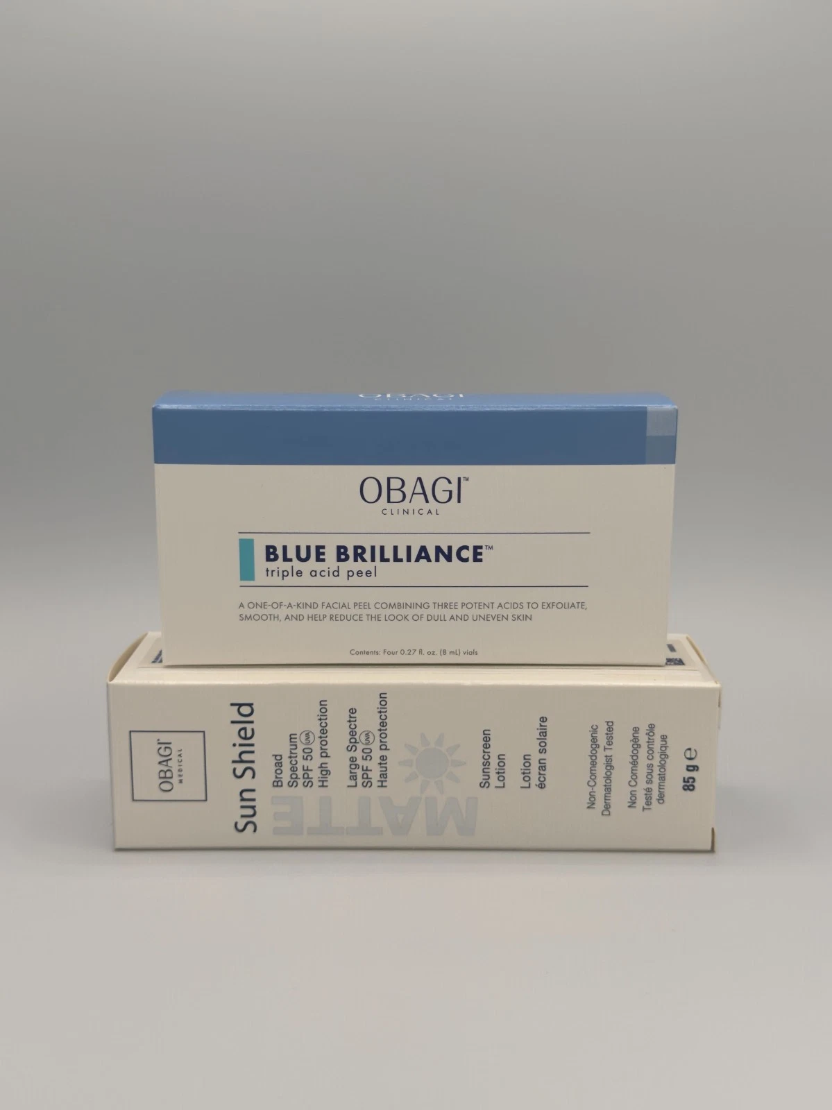 OBAGI Blue Brilliance Triple Acid Peel 4 Vials & OBAGI SUNSHIELD MATTE SPF50 SET