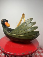 Vintage Wicker Basket Swan, Duck, Goose Shaped with Handle 6in Tall