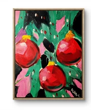 Original Art Merry Ornaments 14x11 Contemporary Expressionist Christmas Painting