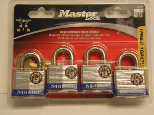 Master Lock - 4 Keyed Alike Padlocks - Case Hardened Steel Shackle - Picture 1 of 2