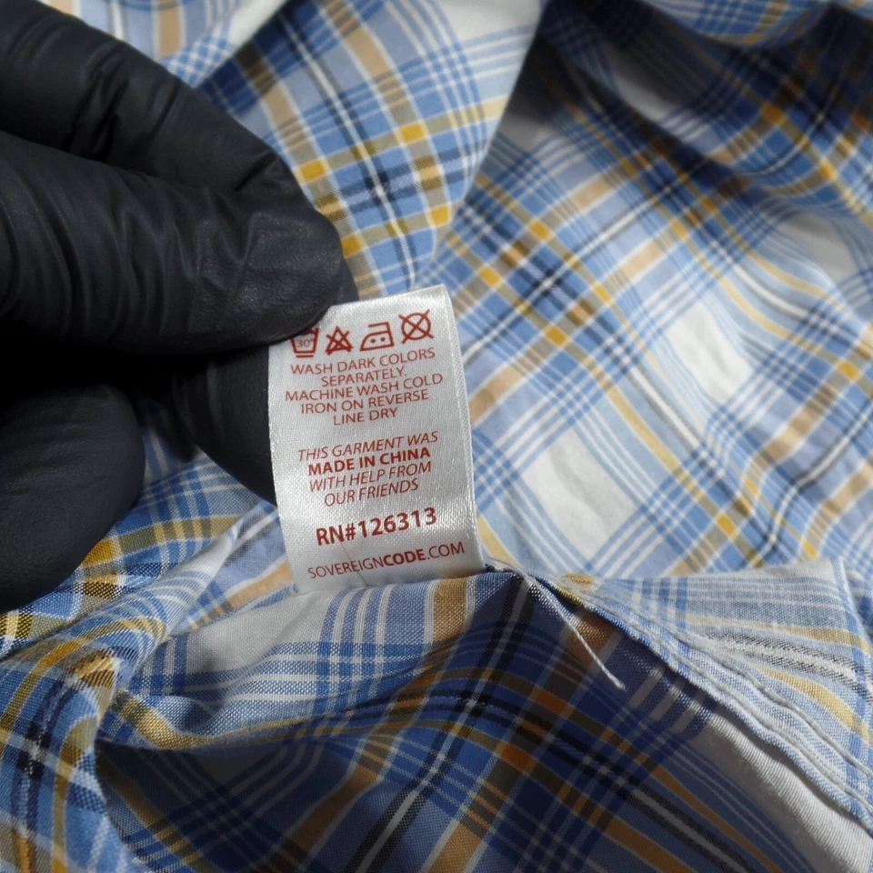 Sovereign Code Shirt Mens Size M Plaid Button-Up Long Sleeve Blue Geometric - Image 4 of 4