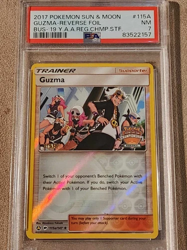 2017 Pokemon SM Guzma Rev. Foil Regional Championships STAFF #115a PSA 7