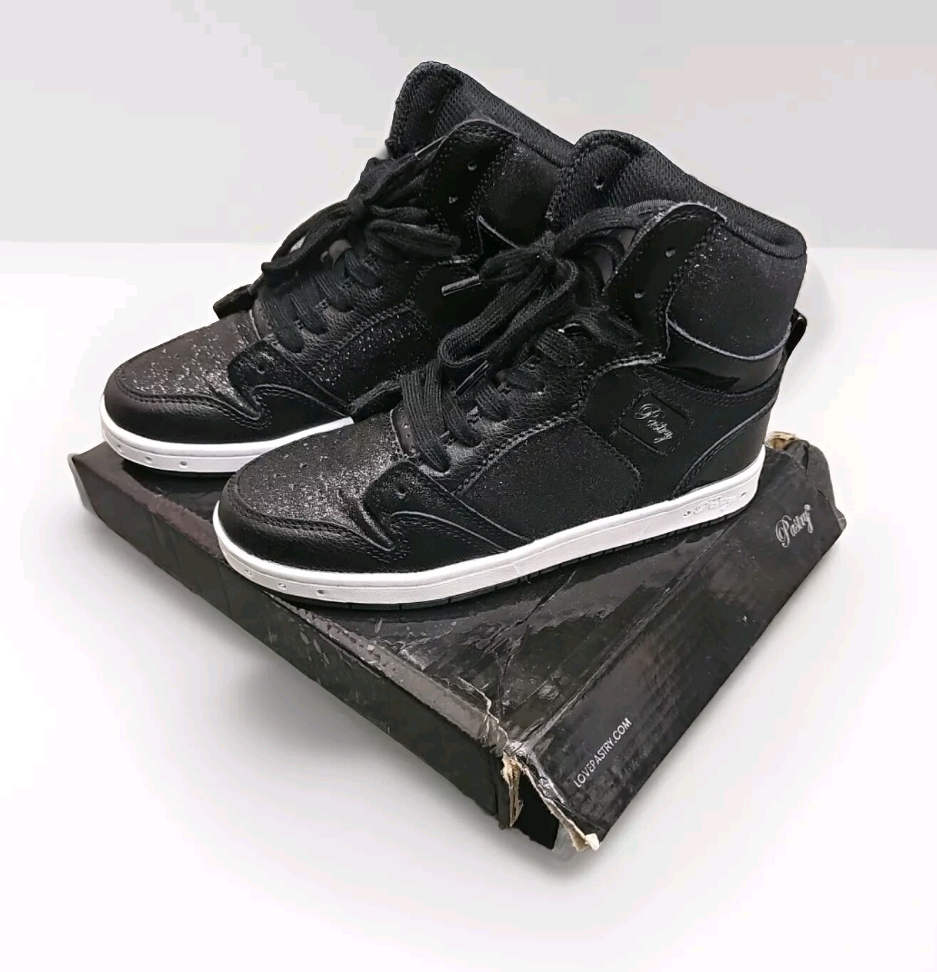 Hip Hop High Tops Shoes, Black Glitter, Kids/youth Sz 3m